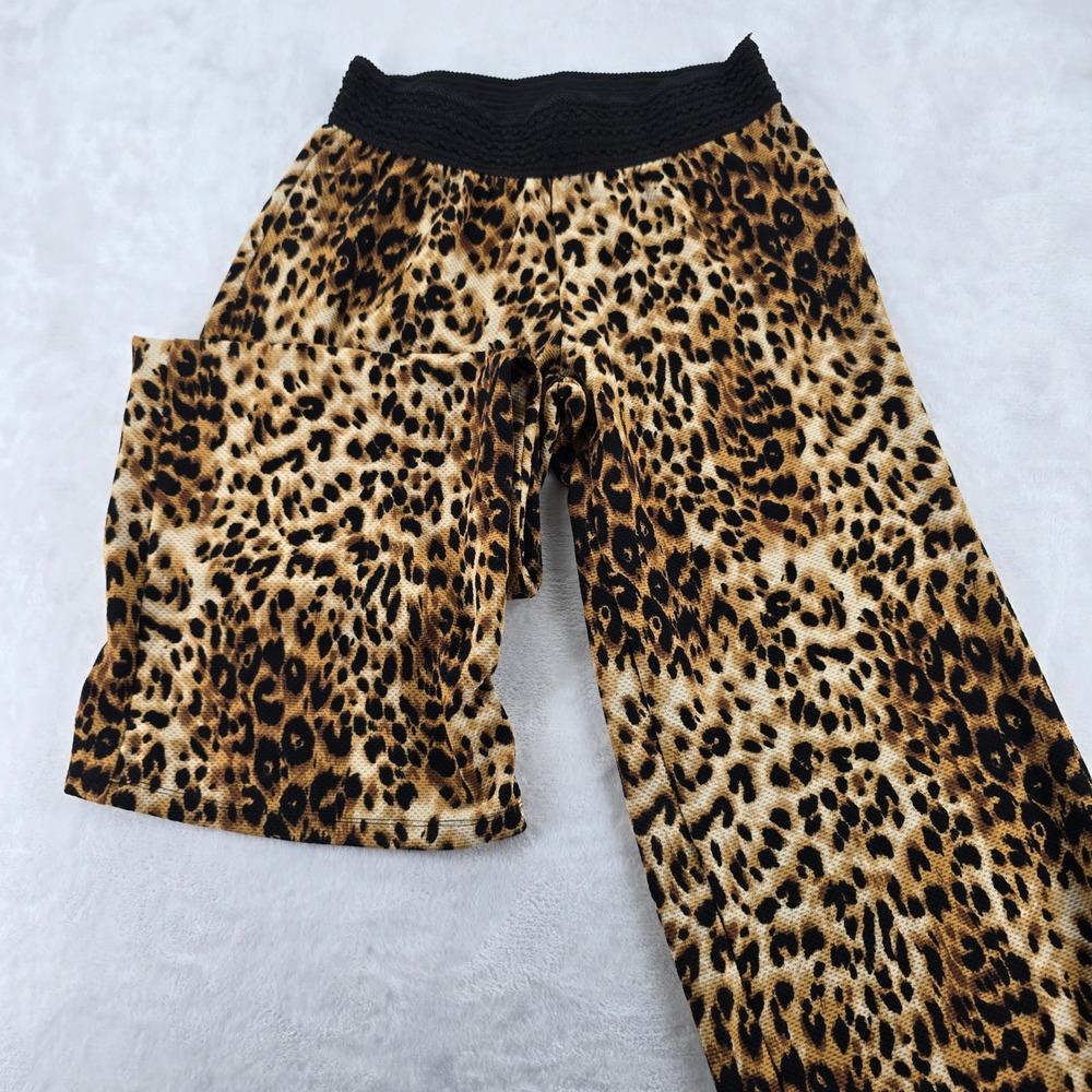 Copper Key Wide Leg Pants Women Medium Leopard Print Brown Animal Stretch